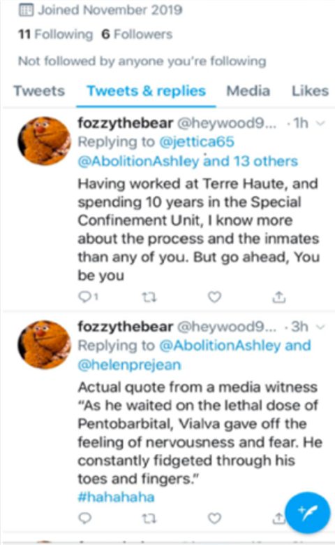 fozzythebear death row tweets